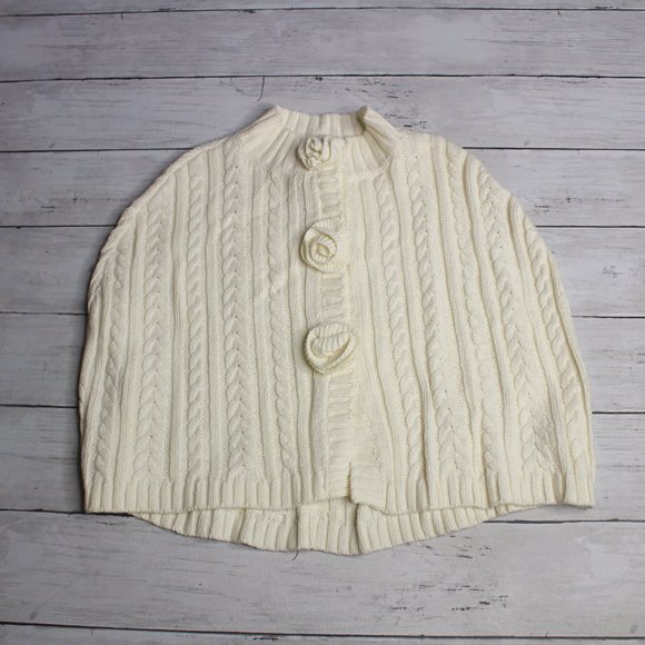 Maggie & Zoe Girl's Cable Knit Sweater Poncho Cape Size M 5 6 Ivory - Picture 2 of 7